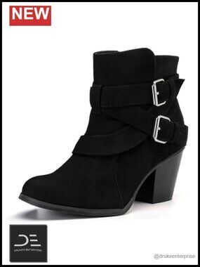 Womens Extra Wide Calf Ankle Boots Memory Foam Insole Block Heel Zipper